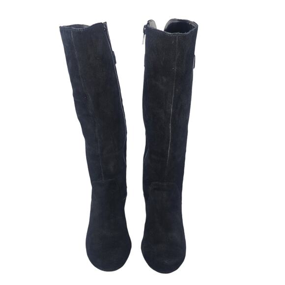 Black Suede Riding Boots Womens 6 Knee High Low Heel Leather Zipper Side - Picture 4 of 12